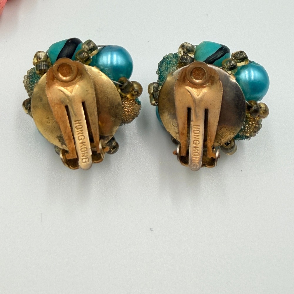 Vtg Japan Hong Kong Beaded Cluster Earrings‎ Lot 10 pairs Costume Jewelry Clip - Picture 9 of 16
